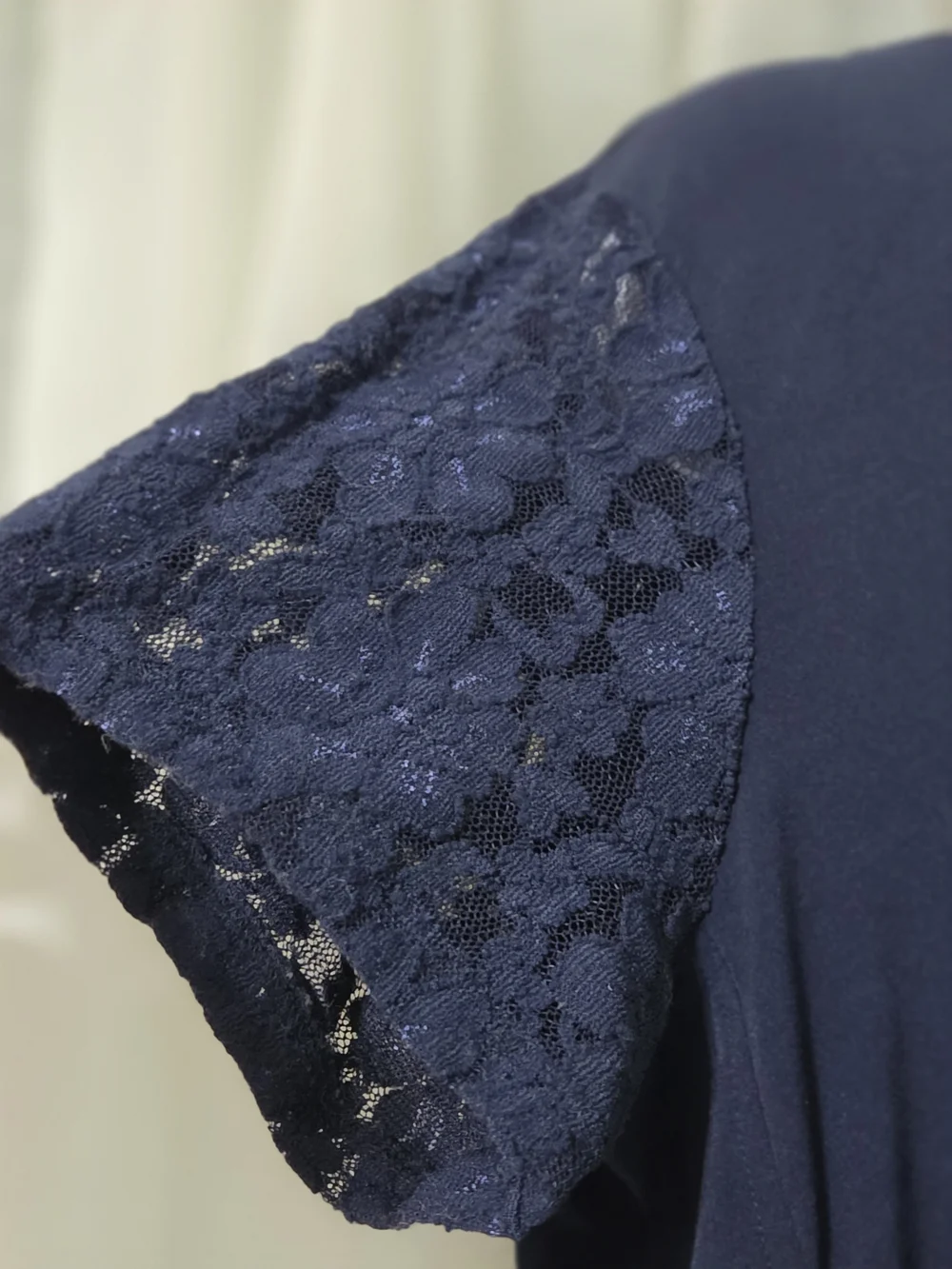 Michael Kors Women's Navy Lace Sleeve Keyhole Top